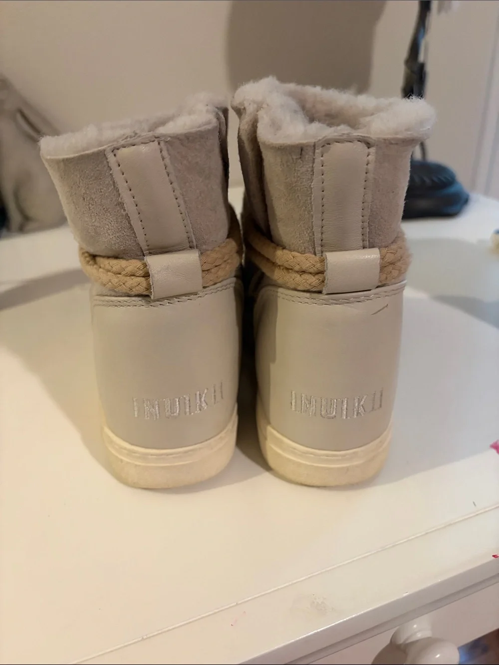 Inuikii Kids Suede Rope-Lace Beige Boots